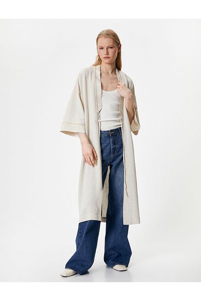 Koton Long Kimono Linen and Viscose Mix Half Sleeve