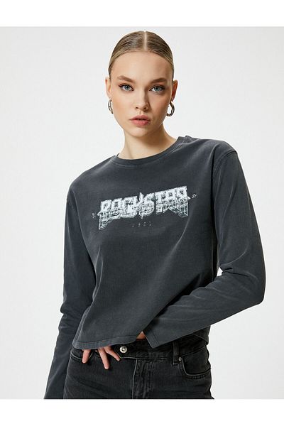 Koton Printed T-Shirt Crew Neck Long Sleeve