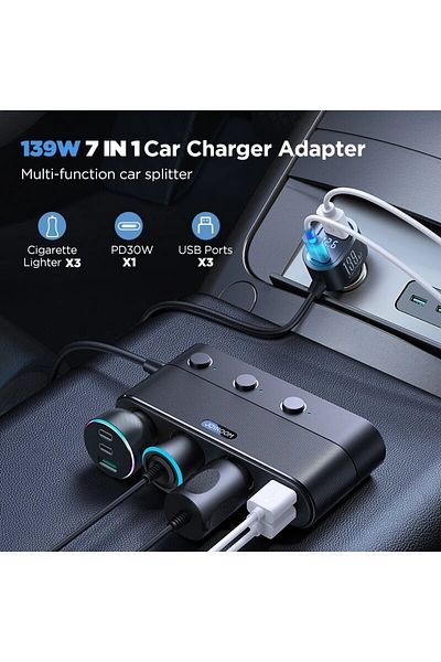 Choice Black Joyroom 139w 7 In 1 Car Charger Adapter Fast Pd Qc3.0 Socket Cigarette Lighter Splitter Charge