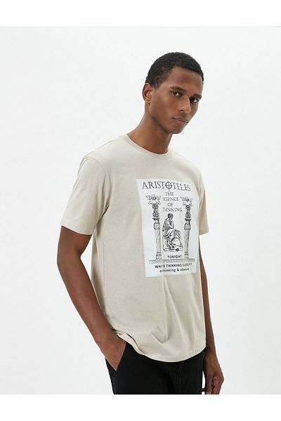 Koton Slogan Printed T-Shirt Slim Fit Crew Neck Short Sleeve Cotton
