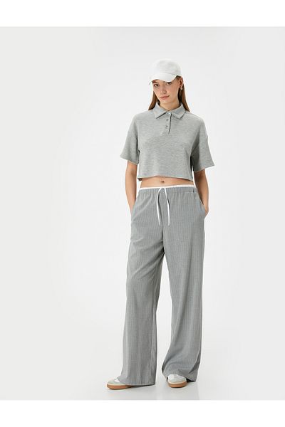 Koton Polo Neck T-Shirt Crop Short Sleeve Buttoned Viscose Blended