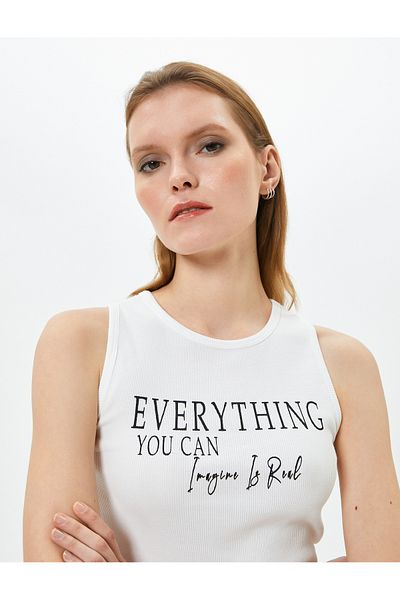 Koton Neckholder-Kragen, Athlete-Crop, Slogan, bedruckte Baumwolle