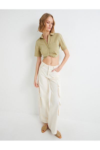 Koton Crop Shirt Short Sleeve Pocket Detail