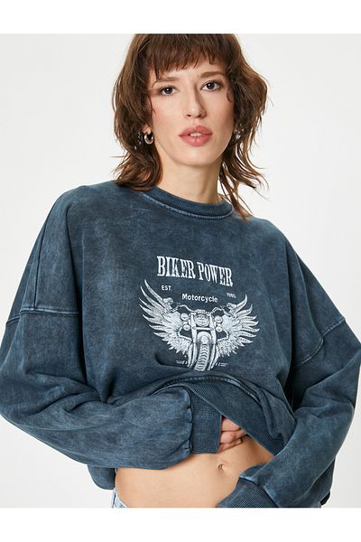 Koton Three Yarn Printed Pale Effect Oversize Sweatshirt - Crew Neck