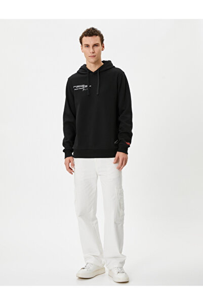 Koton Atatürk İşlemeli Sweatshirt Kapşonlu Ribanalı Uzun Kollu Şardonlu