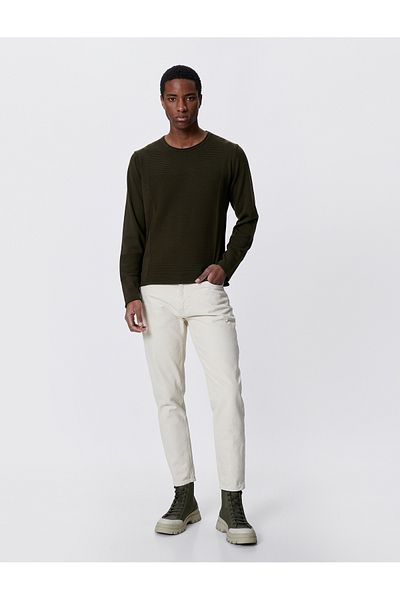 Koton Basic Knitwear Sweater Textured Round Neck Slim Fit