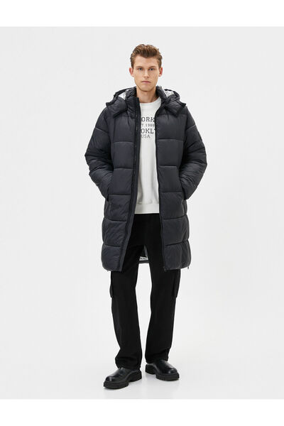 Koton Hosszú kabát kapucnis cipzáras hátul nyomtatott zseb