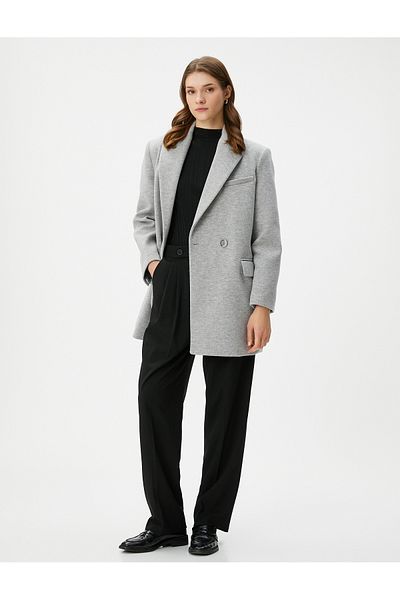 Koton Double Breasted Coat Buttoned Pocket Detailed