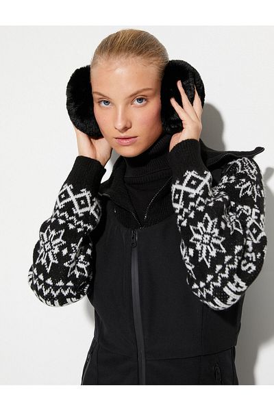 Koton Knitted Sweater Half Zipper Wide Collar Patterned