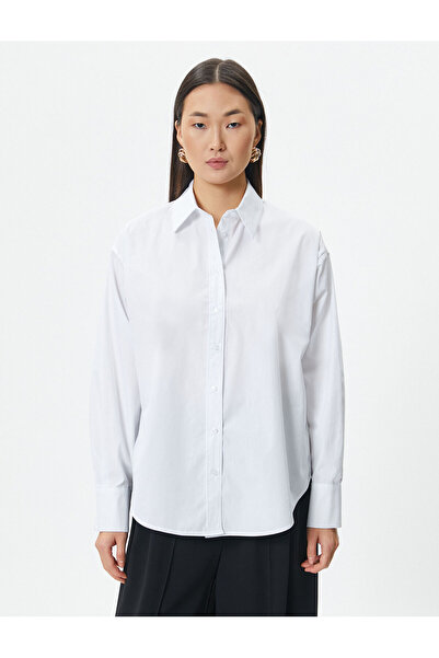 Koton Βασικό πουκάμισο Ποπλίνα με μακρυμάνικο βαμβακερό κουμπι