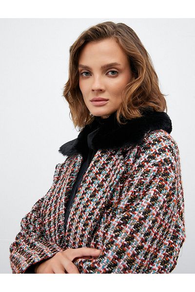Koton Melis Ağazat X - Palton din tweed de blană artificială