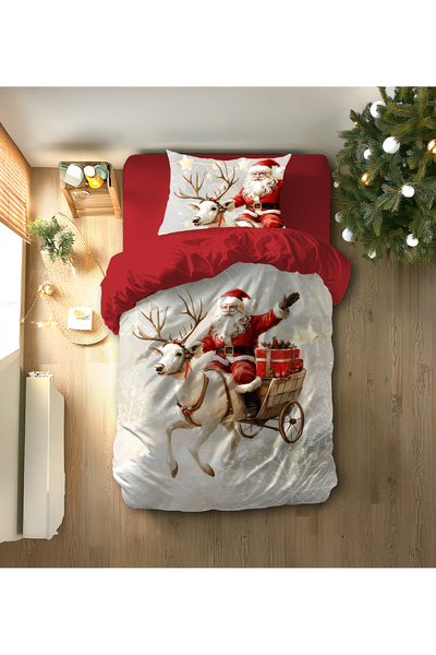 hediyechy Merry Christmas Printed Single Duvet Cover Set - Without Sheets
