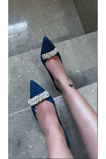 EVASAMLİSHOESBAG Taşlı Tokalı Topuklu Ayakkabı Mavi