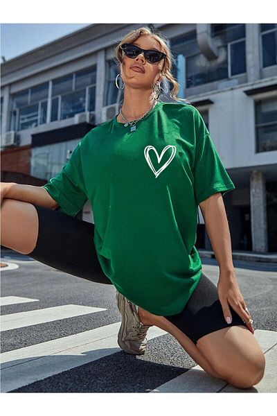Moda Glo Μπλουζάκι Minimal με Τύπωμα Καρδιάς Oversize