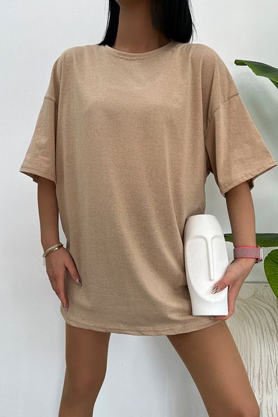 Moda Glo Unisex Μπλουζάκι Βαμβακερό Κοντό Μανίκι Boyfriend Πλεκτό Oversize