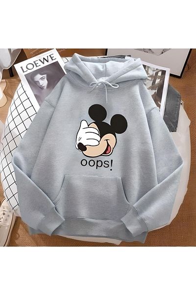 Moda Glo Bohemian Clothing Unisex Mickey Grey Hoodie Sweat