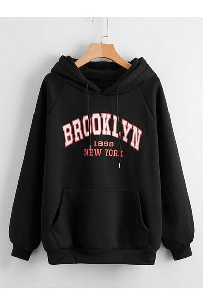Moda Glo Унисекс черна качулка с щампа Brooklyn