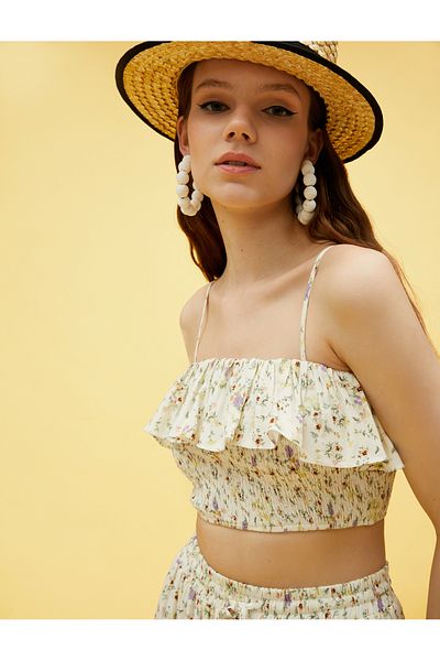 Koton Ruffled Elastic Floral Crop Undershirt