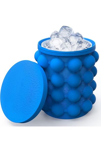 Choice Blue 2 in 1 Ice Cube Mold Ice Trays Large Silicone Ice Bucket Portable Frozen Drink Maker for Whiske