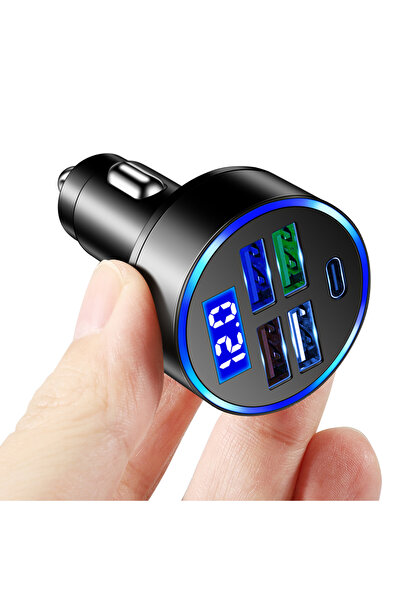 Choice شاحن سيارة USB أسود 3.1A LED 5 منافذ شاحن سريع PD Type C QC3.0 USB C شاحن الهاتف المحمول في كاليفورنيا