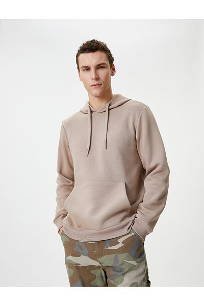 Koton Long Sleeve Hooded Raised Sweatshirt - Kangaroo Pocket Detail