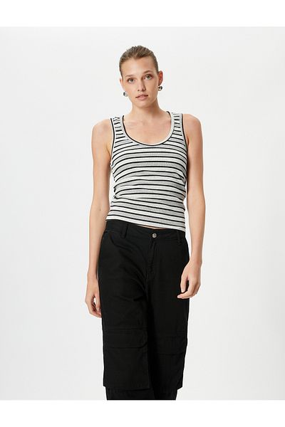 Koton U-Neck Undershirt with Straps Ribbed Viscose Blend