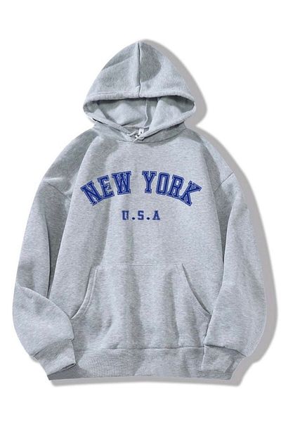 Moda Glo Γκρι φούτερ New York με κουκούλα