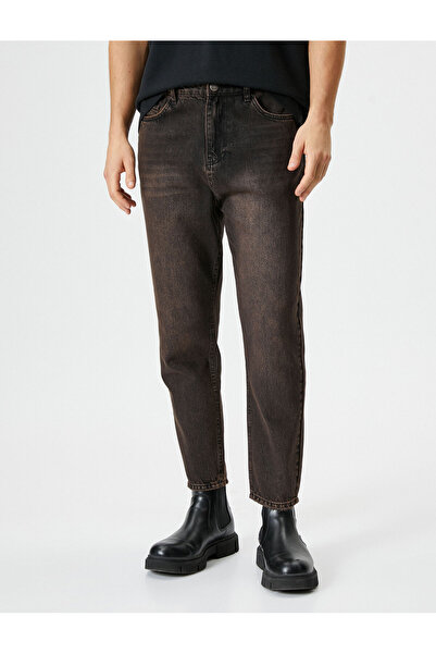 Koton Πλυμένο τζιν παντελόνι με κουμπιά λεπτομέρειας τσέπης Relax Fit