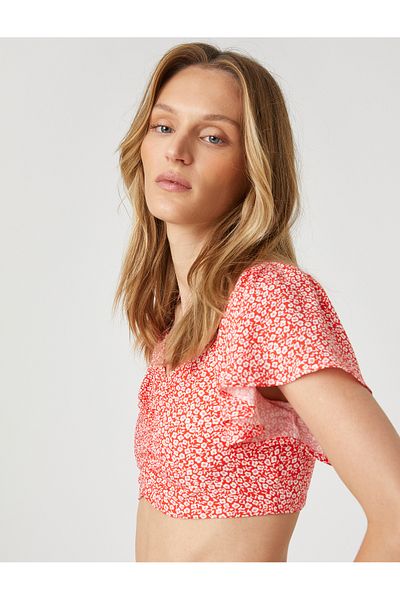 Koton Floral Crop Μπλούζα Gather Λεπτομερή μανίκια Flounce