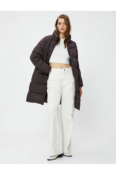 Koton Lange Pufferjacke, Stehkragen, Taschen mit Reißverschluss