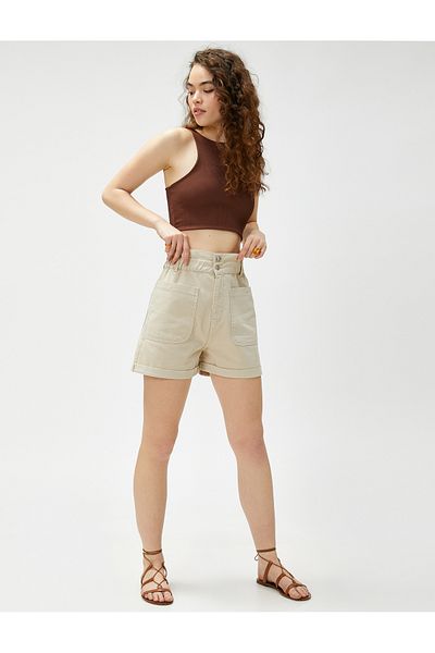 Koton Denim Shorts High Waist Pocket Detailed Buttoned Cotton