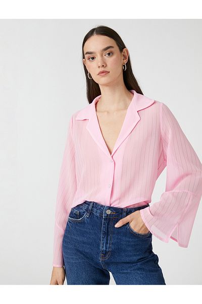 Koton Chiffon Shirt Classic Collar Long Sleeve