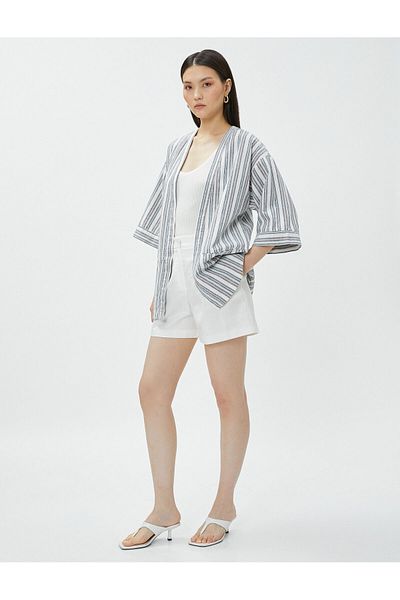 Koton Oversize Linen Kimono Short Sleeve with Pockets