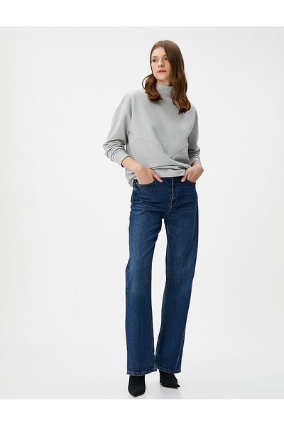 Koton Stand Collar Sweatshirt Textured Long Sleeve