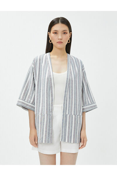Koton Oversize Linen Kimono Short Sleeve with Pockets