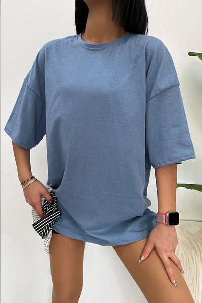 Moda Glo Μπλουζάκι Unisex Cotton Crew Neck Boyfriend Knitted Oversize