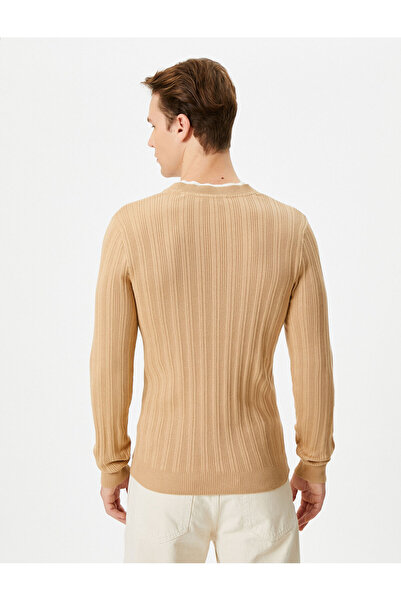 Koton Slim Fit Sweater Knitwear Textured Collar Detailed Long Sleeve