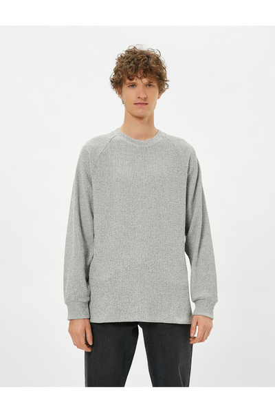 Koton 4wam70058mk 037 Γκρι ανδρικό βαμβακερό πουλόβερ ζέρσεϊ
