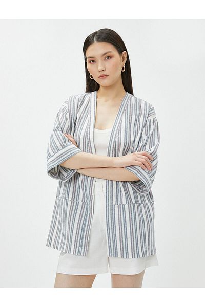 Koton Oversize Linen Kimono Short Sleeve with Pockets