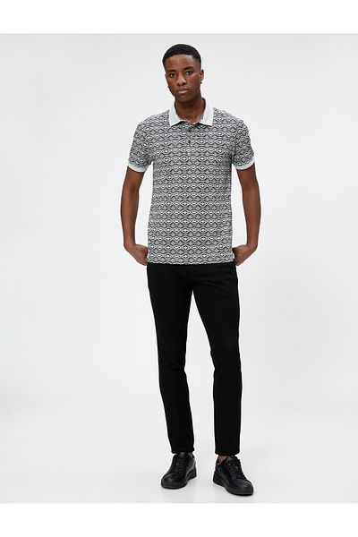 Koton Tricou cu gât polo, cu nasturi, imprimat etnic, cu mânecă scurtă, slim fit, bumbac