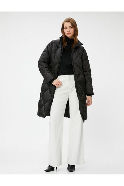 Koton Puffer Jacket Stand Collar Kapsa na zip