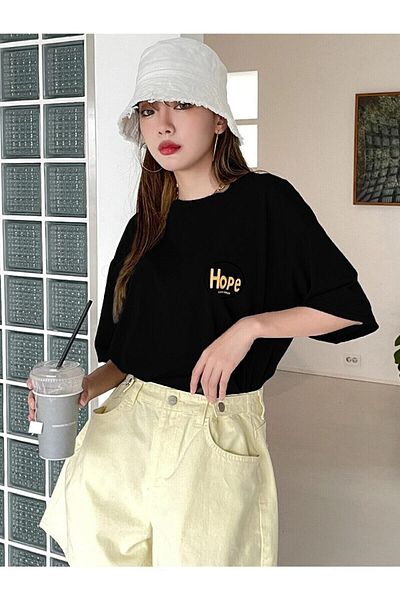 Moda Glo Tricou negru oversize cu imprimeu Michigan pentru femei