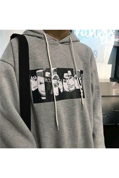 Moda Glo Blackjackclothing Сив суичър с качулка Наруто Аниме