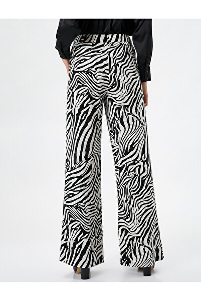 Koton Bol Paça Pantolon Zebra Desenli Yüksek Bel Fermuarlı Viskon Karışımlı