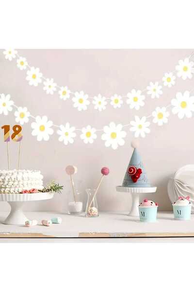 PARTİ AŞKI Papatya Banner 12 Adet Papatya Temalı Duvar & Masa Süsü - Doğum Günü Çiçek Konsepti