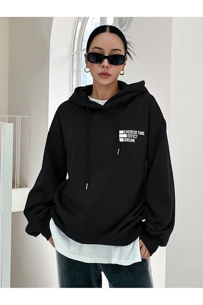 Moda Glo Унисекс черен овърсайз суичър