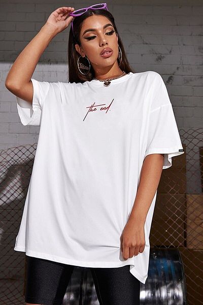 Moda Glo Tricou unisex din bumbac pieptănat cu imprimeu The End