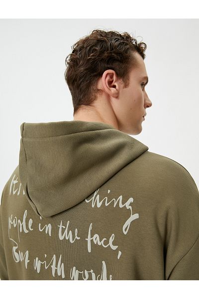 Koton Oversize Hoodie - Ribbon με στάμπα στην πλάτη, σύνθημα, λεπτομέρεια τσέπης καγκουρό