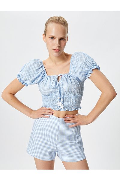Koton Μπλούζα με μπαλόνι μανίκι Crop Poplin