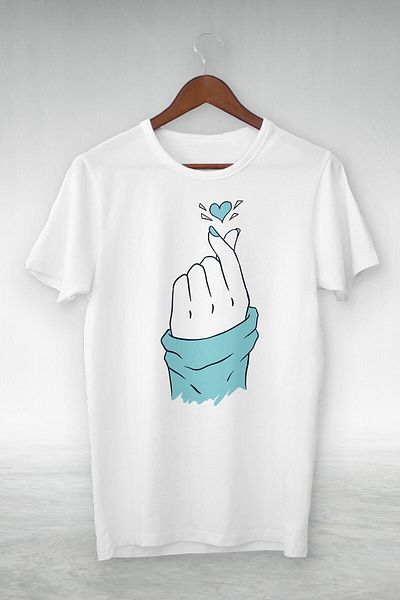 Moda Glo Λευκό μπλε Unisex Tiny Heart Finger Τύπος τυπωμένο μπλουζάκι εικονογράφησης